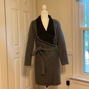 Wool blend gray coat with tie belt